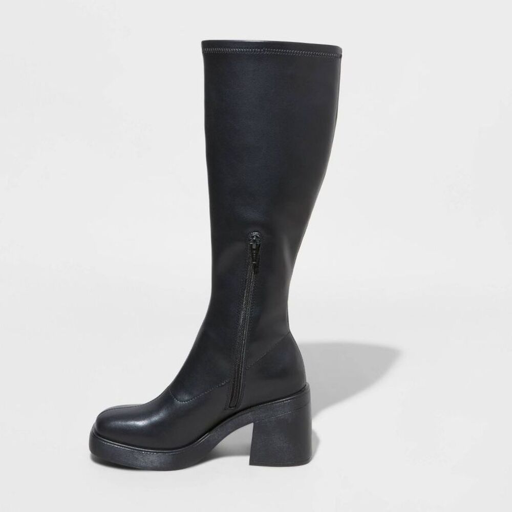Women's Knee High Tall Dress Boots Block Heel Memory Foam Insole - Picture 2 of 4